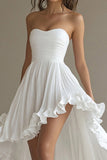 White Sweetheart High-Low Chiffon Engagement Dress with Ruffles