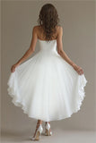 White Sweetheart High-Low Chiffon Engagement Dress with Ruffles