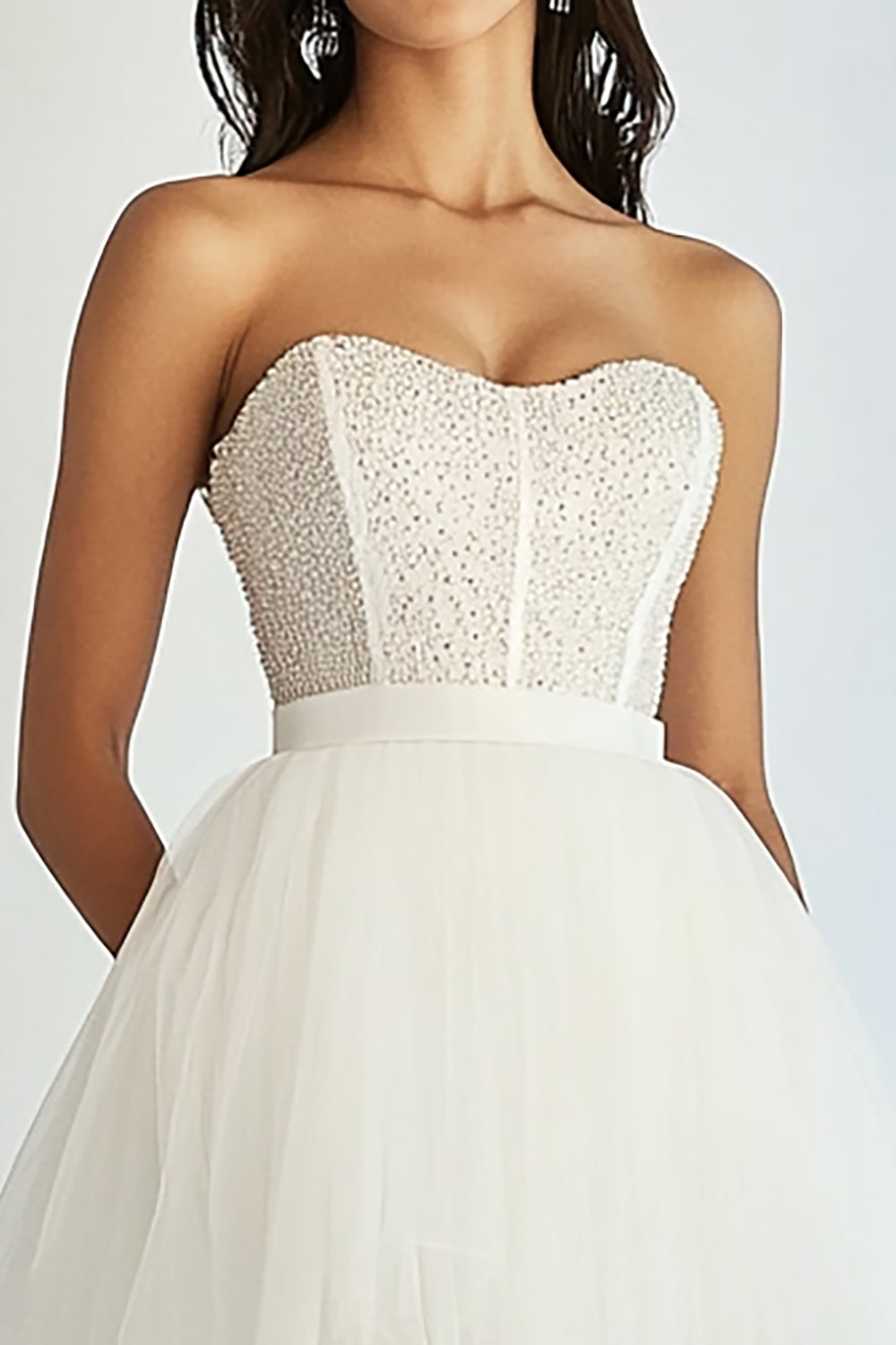 Sparkly White Tulle Sweetheart Mini Graduation Dress with Beading
