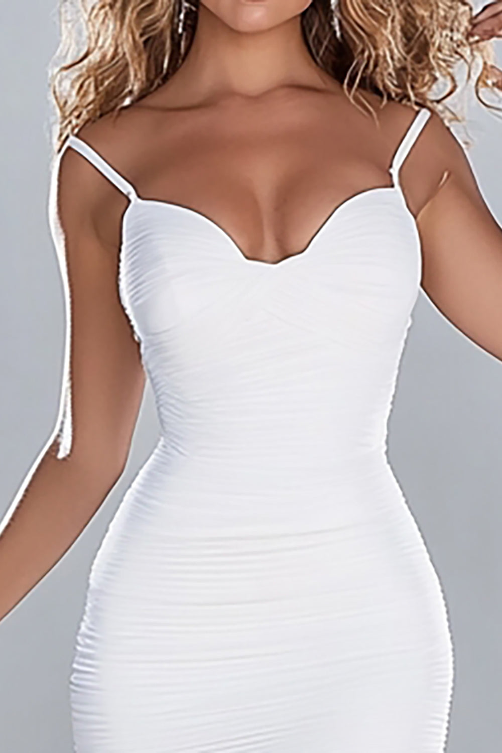 White Spaghetti Straps Mermaid Chiffon Engagement Dress with Slit