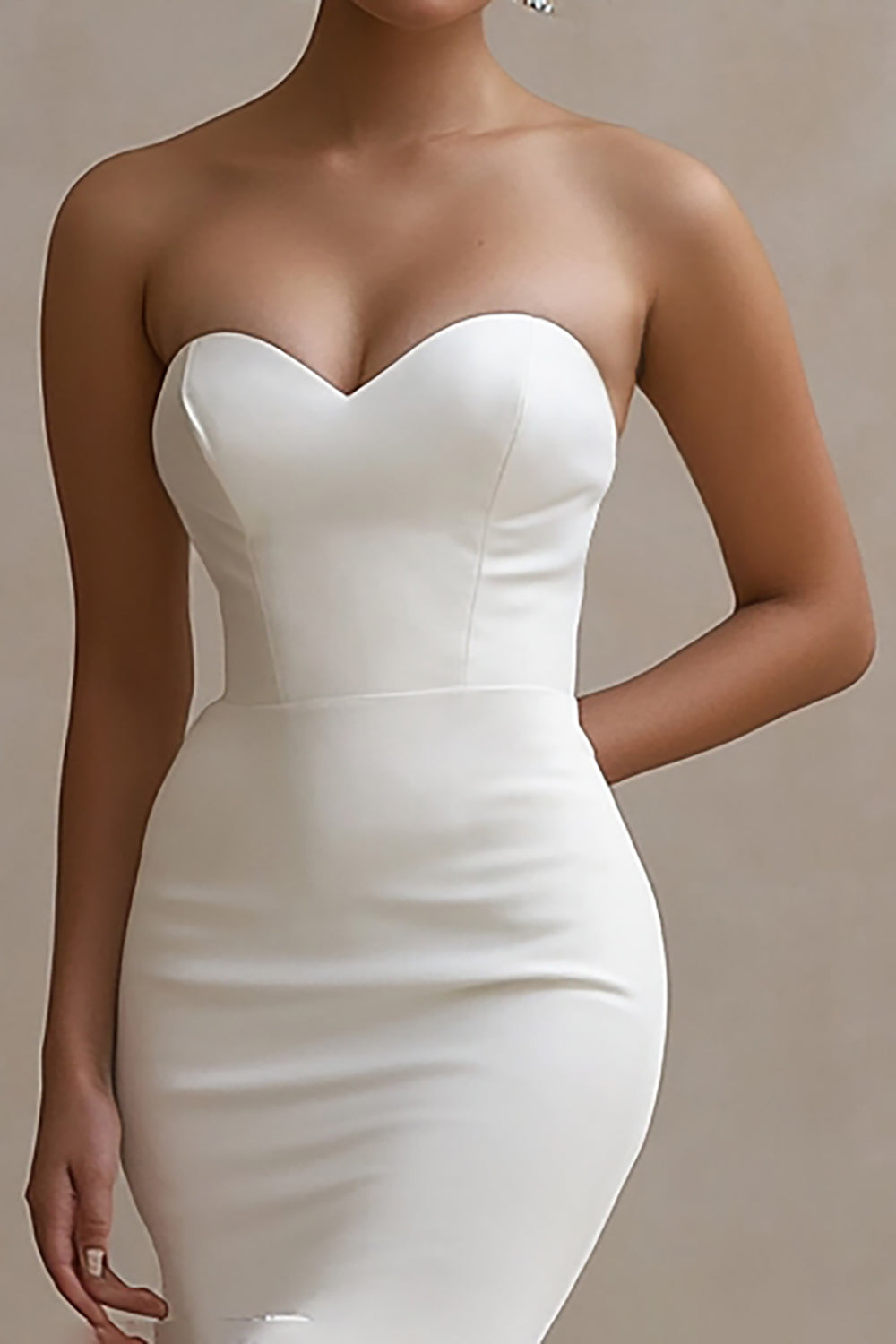 White Sweetheart Satin Long Engagement Dress with Ruffles