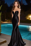 Black Satin Sweetheart Mermaid Long Prom Dress