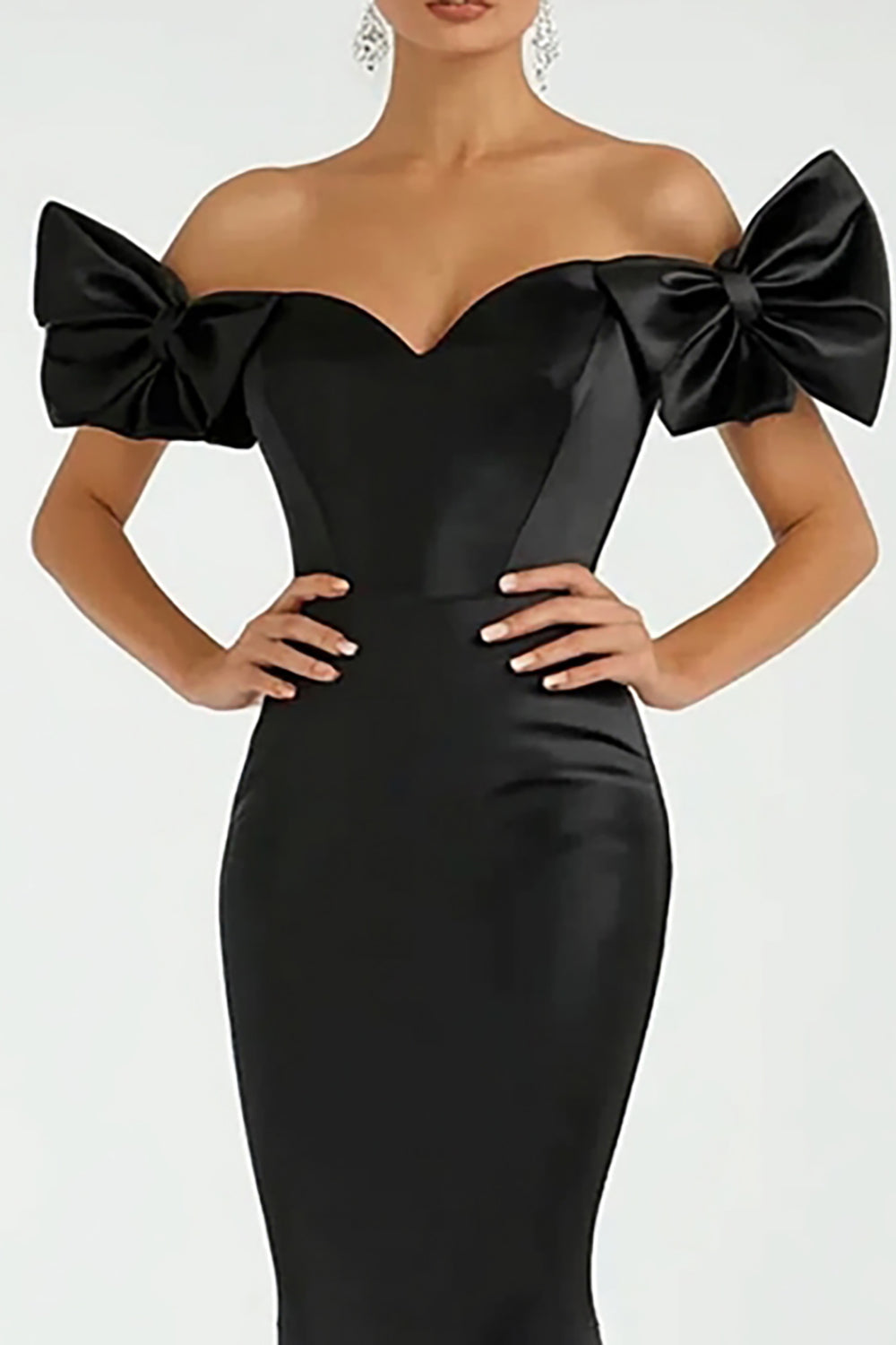 Black Off the Shoulder Mermaid Maxi Prom Dress with Bows