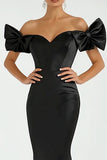 Black Off the Shoulder Mermaid Maxi Prom Dress with Bows