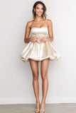 Strapless Champagne Satin Sweetheart Mini A Line Graduation Dress