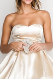 Strapless Champagne Satin Sweetheart Mini A Line Graduation Dress