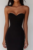 Sweetheart Midi Black Satin Bodycon Cocktail Dress