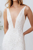 White V-Neck Lace Long A Line Engagement Dress