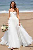 Sweetheart White A Line Tulle Sweep Train Wedding Dress