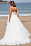 Sweetheart White A Line Tulle Sweep Train Wedding Dress