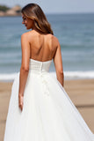 Sweetheart White A Line Tulle Sweep Train Wedding Dress