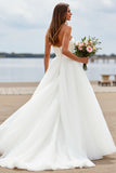 Sweetheart White Tulle Ball Gown Sweep Train Wedding Dress