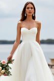Sweetheart White Tulle Ball Gown Sweep Train Wedding Dress