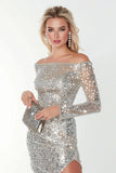 Sparkly Silver Sequin Off the Shoulder Bodycon Short Prom Dress