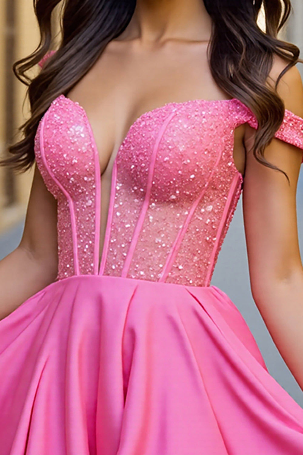 Sparkly Fuchsia Mini A Line Corset Prom Dress