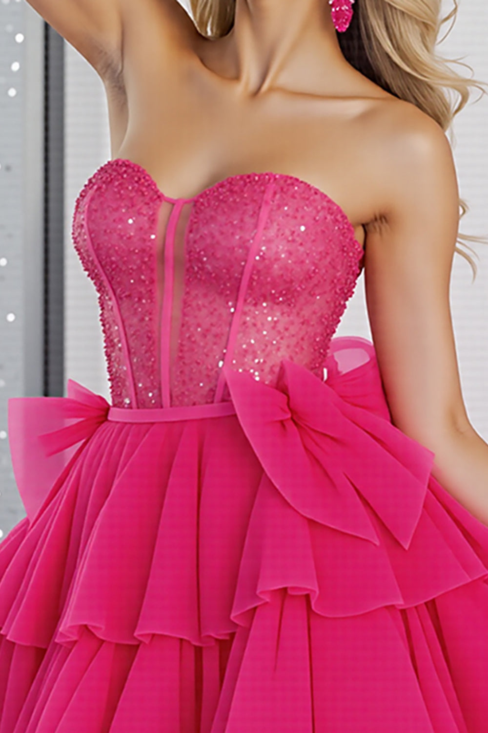 Sparkly Fuchsia A Line Corset Tulle Mini Prom Dress