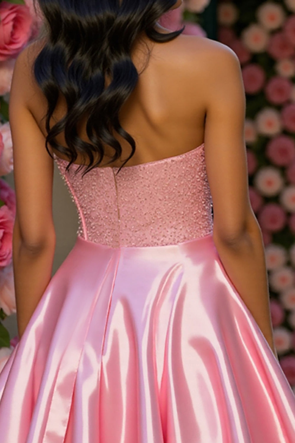 Sparkly Pink A Line Satin Corset Short Prom Dress