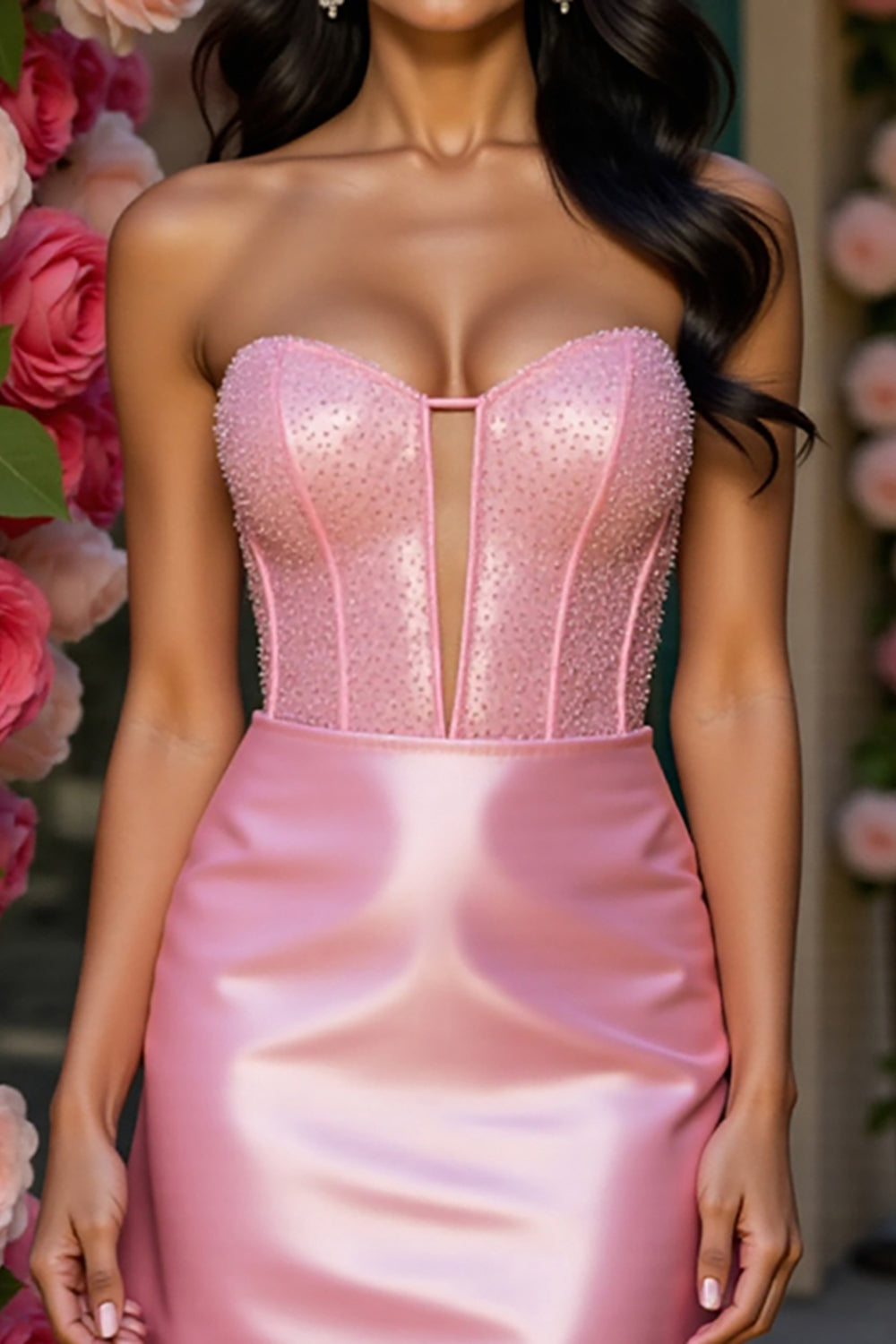 Sparkly Pink Satin Corset Short Prom Dress