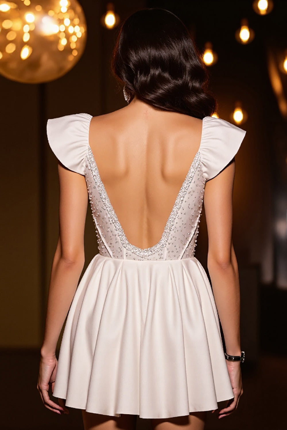 Sparkly Ivory Corset Satin A Line Short Prom Dress
