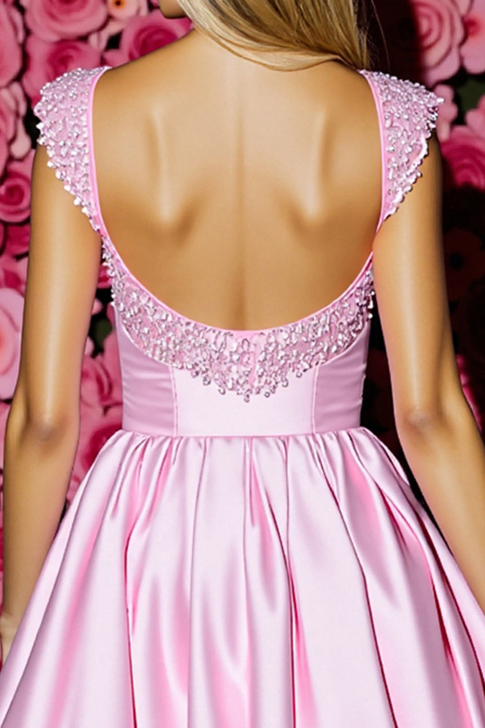 Sparkly Pink Corset Satin A Line Short Prom Dress with Bow