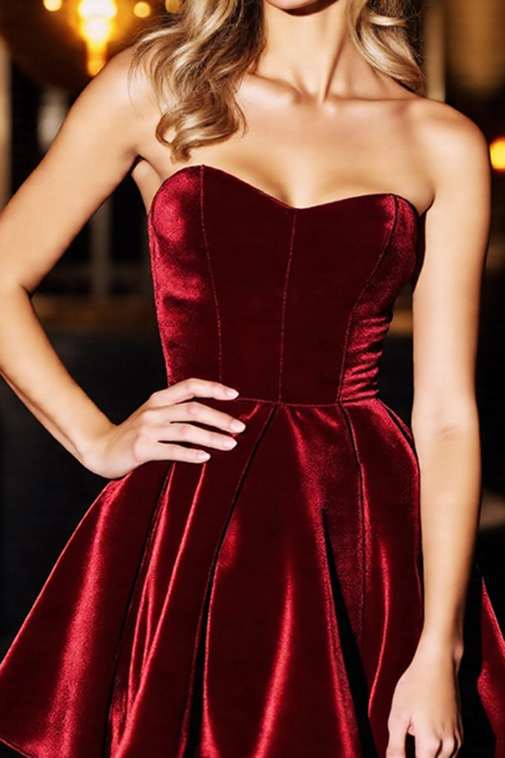 Strapless Burgundy Corset Velvet A Line Short Prom Dress