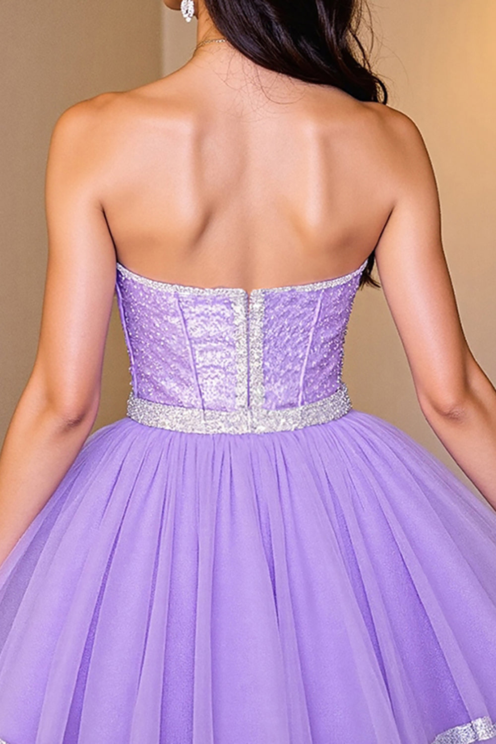 Sparkly Purple Sequin Strapless Corset A Line Short Prom Dress