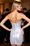 Sparkly Silver Sequin Sweetheart Corset Bodycon Mini Prom Dress
