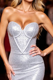 Sparkly Silver Sequin Sweetheart Corset Bodycon Mini Prom Dress
