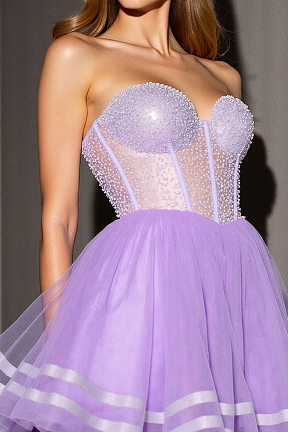 Sparkly Lilac Tulle Corset Sweetheart A Line Short Prom Dress