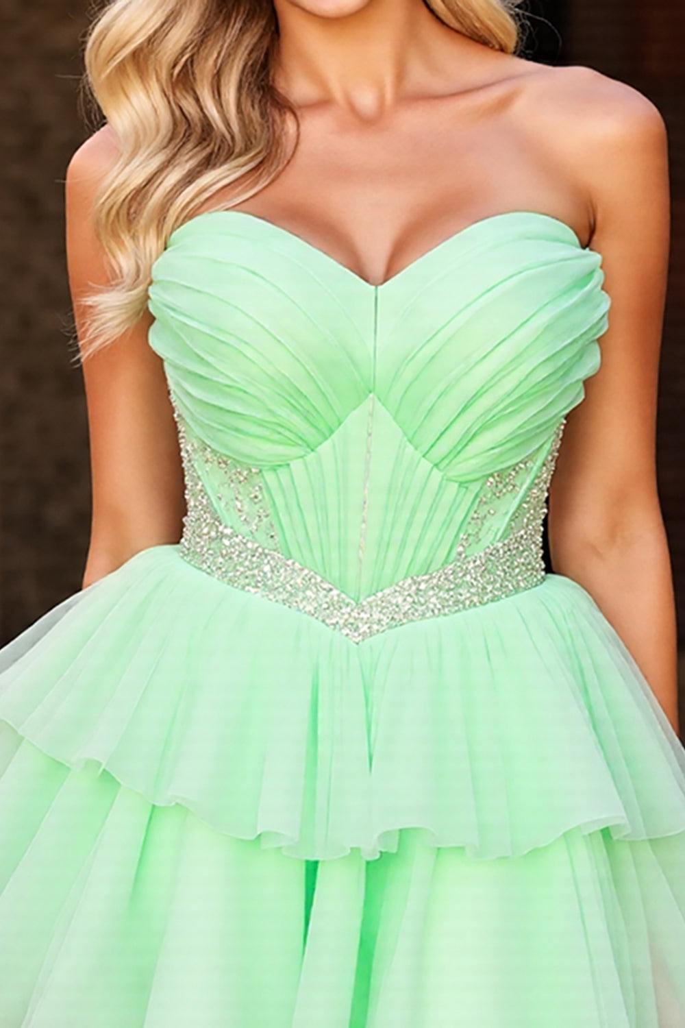 Sparkly Green Corset A Line Tulle Short Prom Dress with Beading