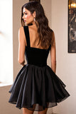 Sweetheart Black A Line Satin Short Prom Dress