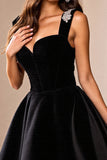 Sweetheart Black A Line Satin Short Prom Dress