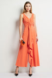 Orange V-Neck Maxi Work Jumpsuits with Ruffles