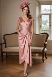 Dusty Rose Satin V-Neck Sheath Maxi Mother of the Bride Dress
