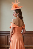 Sunset A Line Satin Midi Mother of the Bride Dress with Bow