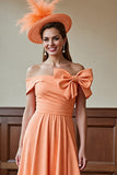 Sunset A Line Satin Midi Mother of the Bride Dress with Bow