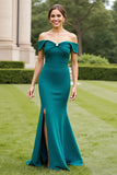 Peacock Green Satin Maxi Mother of the Bride Dress with Slit