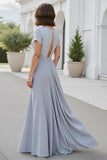 Sparkly Silver A Line V-Neck Chiffon Maxi Mother of the Bride Dress
