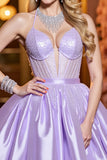 Sparkly Lilac Satin A Line Short Corset Prom Dress