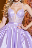 Sparkly Lilac Satin A Line Short Corset Prom Dress