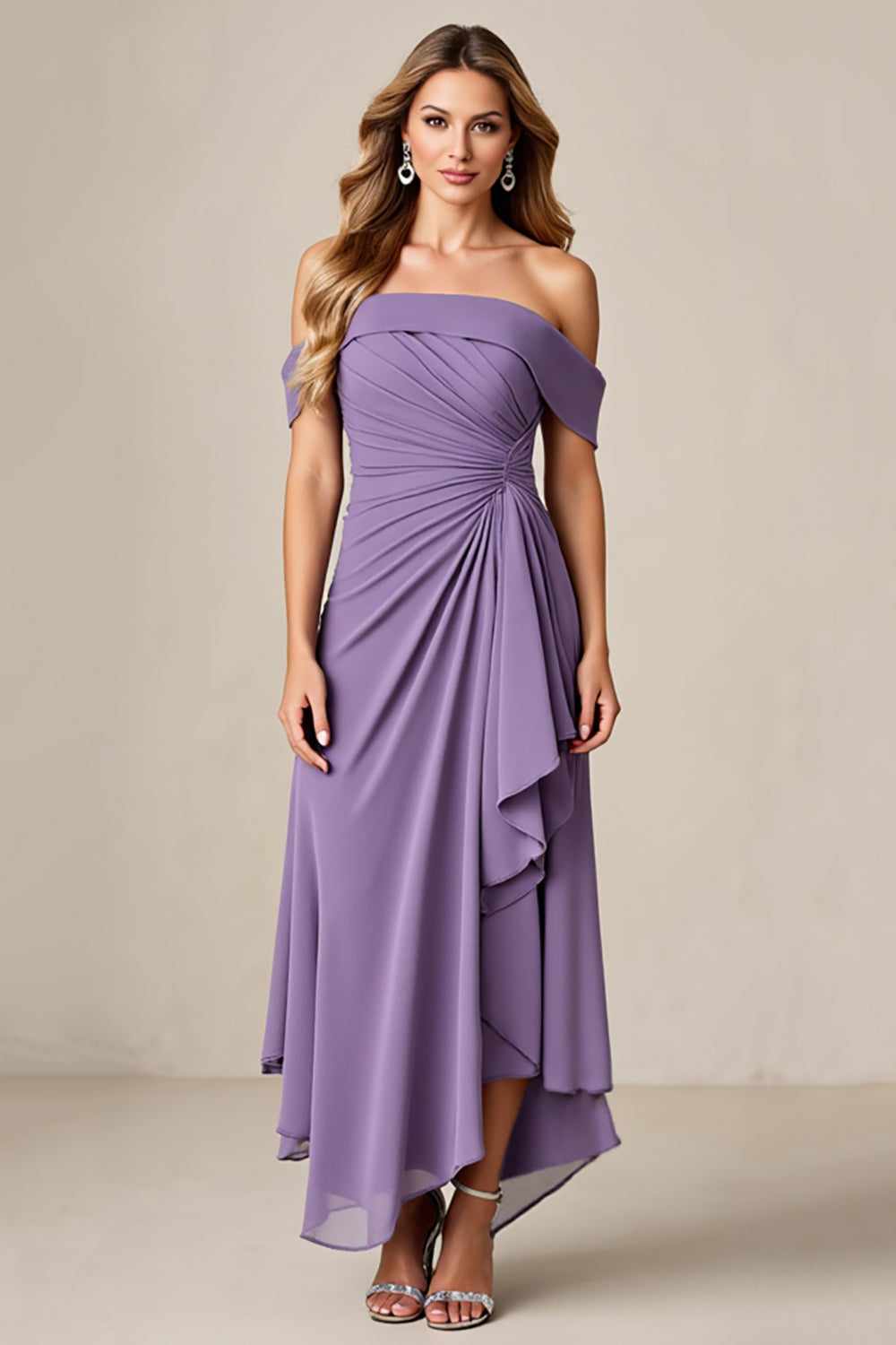 Tahiti A Line Maxi Ruched Chiffon Mother of the Bride Dress with Ruffles