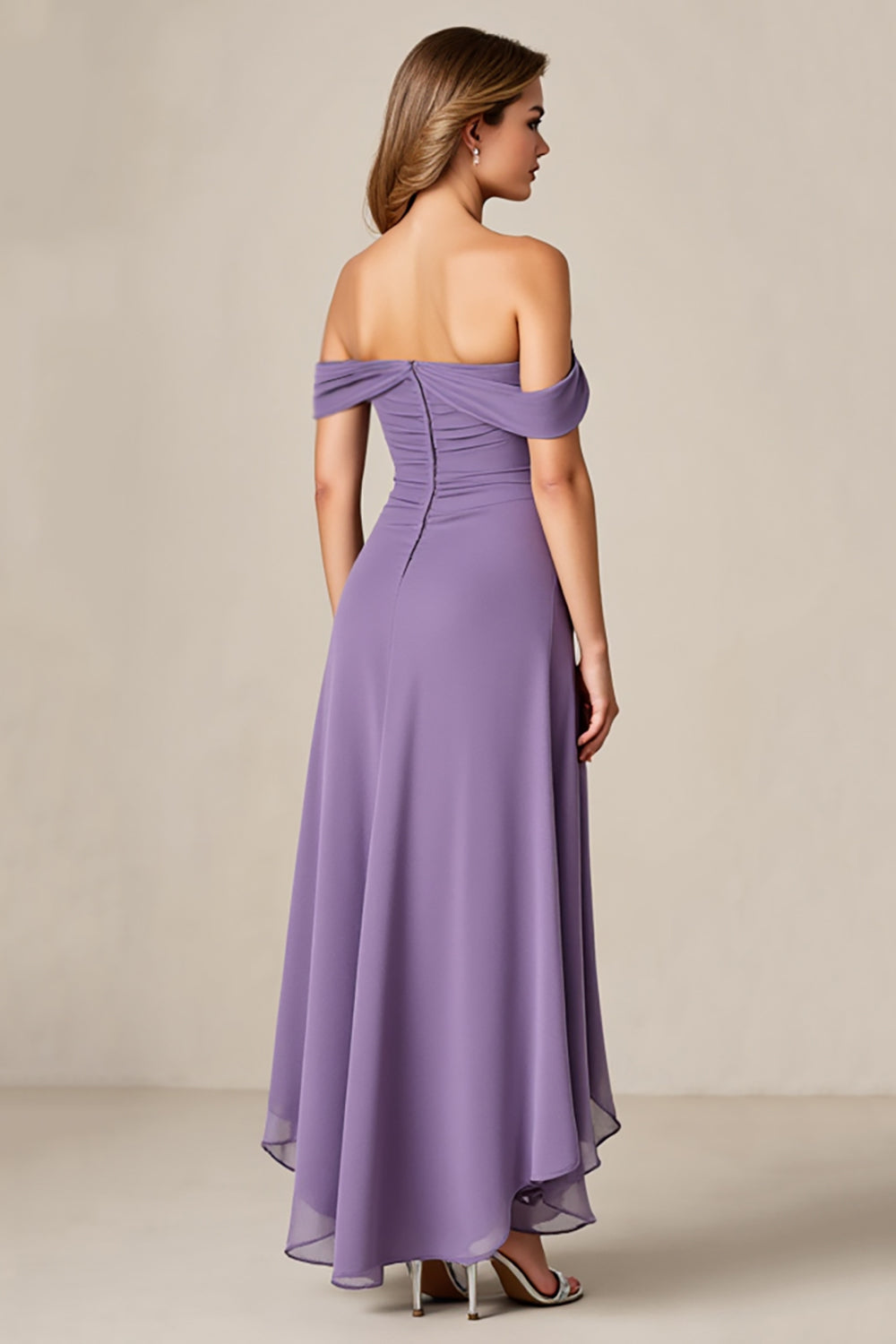 Tahiti A Line Maxi Ruched Chiffon Mother of the Bride Dress with Ruffles
