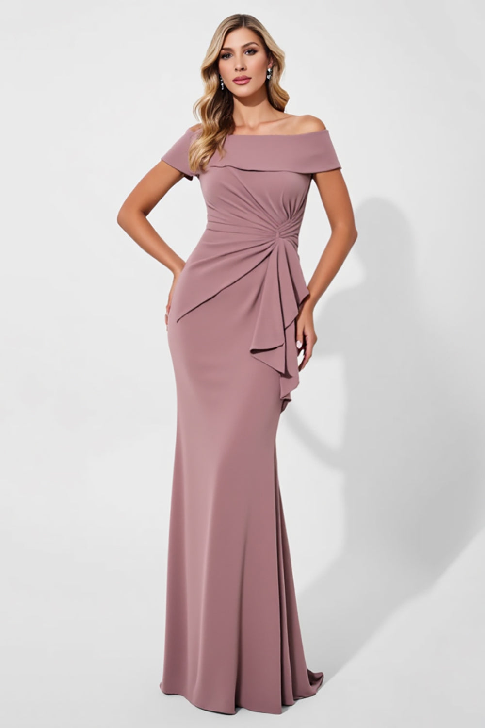 Vintage Mauve Mermaid Satin Mother of the Bride Dress with Ruffles