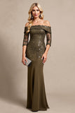Olive Mermaid Satin Maxi Mother of the Bride Dress with Lace