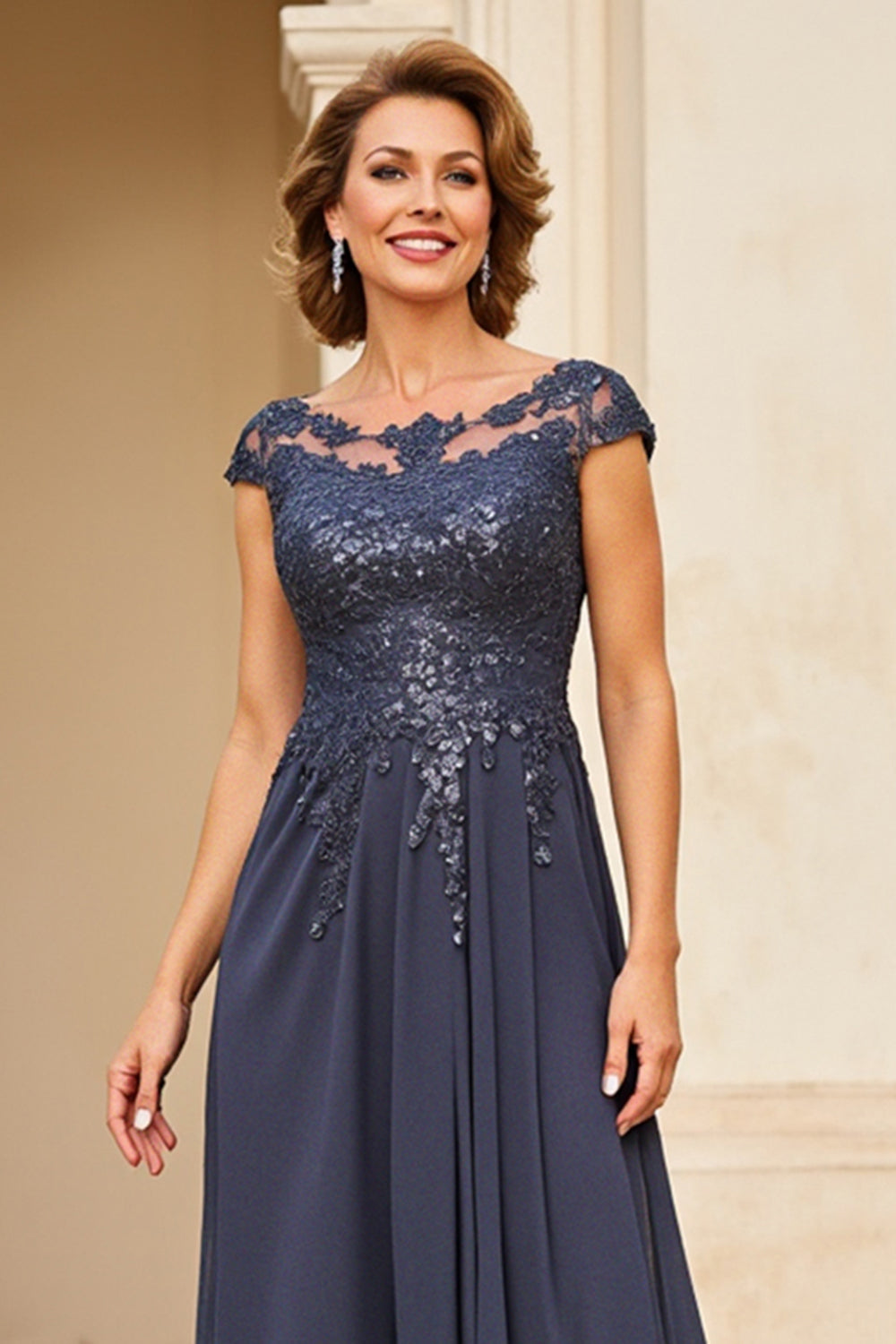 Sparkly Twilight Chiffon A Line Maxi Mother of the Bride Dress with Appliques
