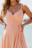 Sunset Chiffon Spaghetti Straps Boho Maxi Bridesmaid Dress with Slit