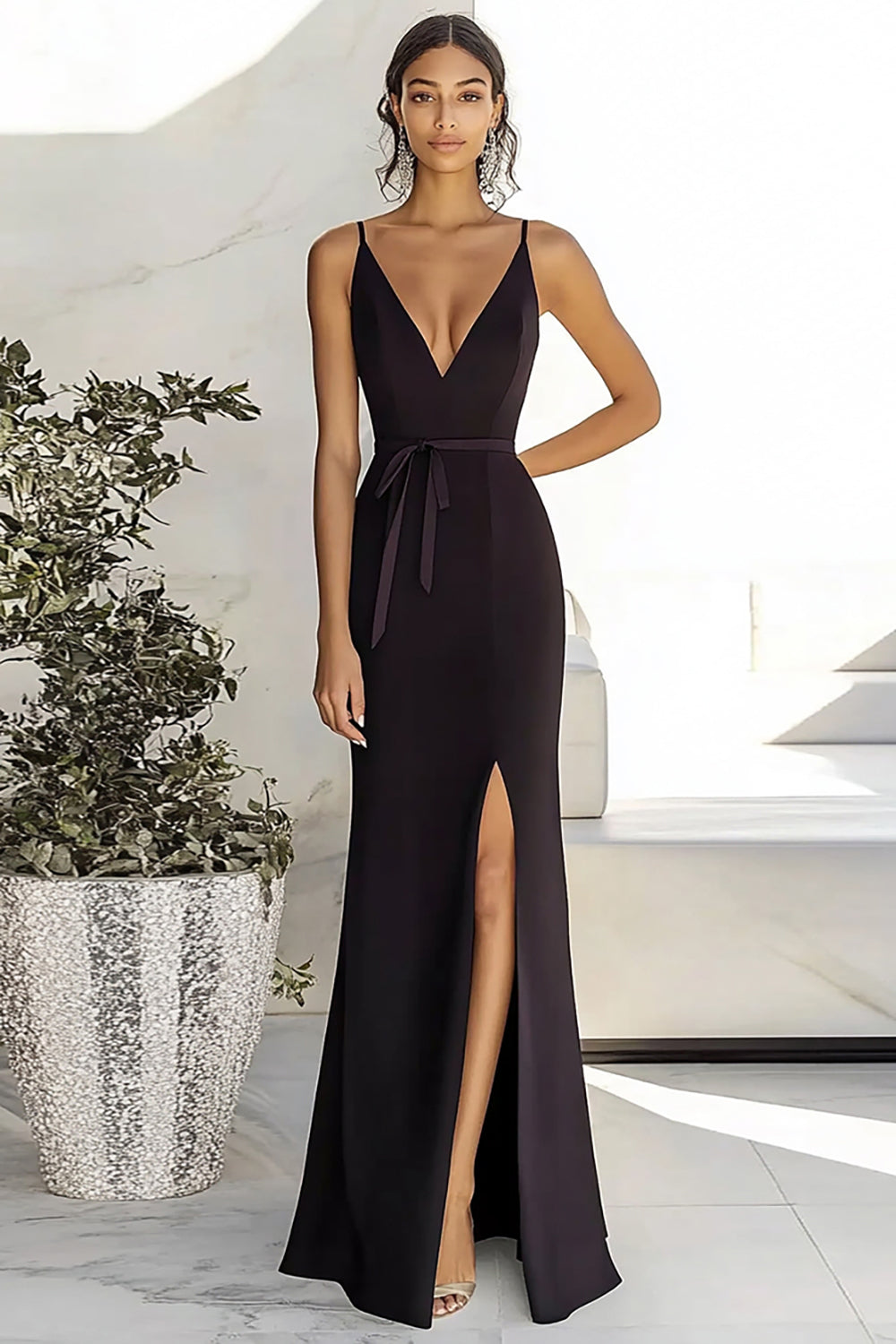 Black V-Neck Maxi Mermaid Prom Dress with Slit