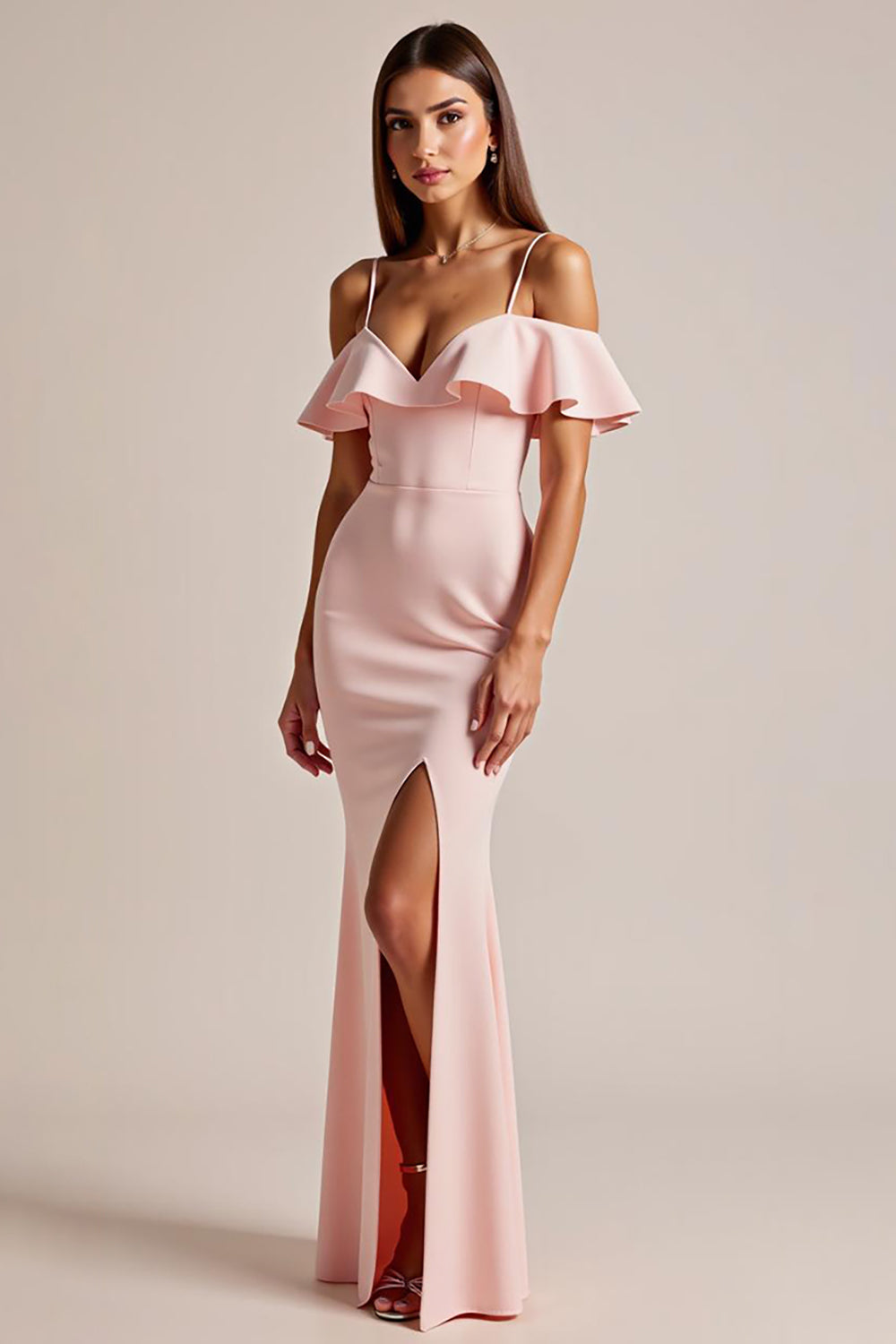 Pink V-Neck Maxi Mermaid Prom Dress with Slit