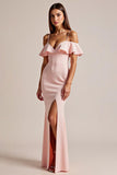 Pink V-Neck Maxi Mermaid Prom Dress with Slit