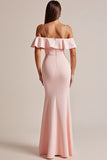 Pink V-Neck Maxi Mermaid Prom Dress with Slit